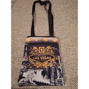 BOVANO USA Las Vegas Souvenir Gold Metallic Black Purse Shoulder Bag Crossbody